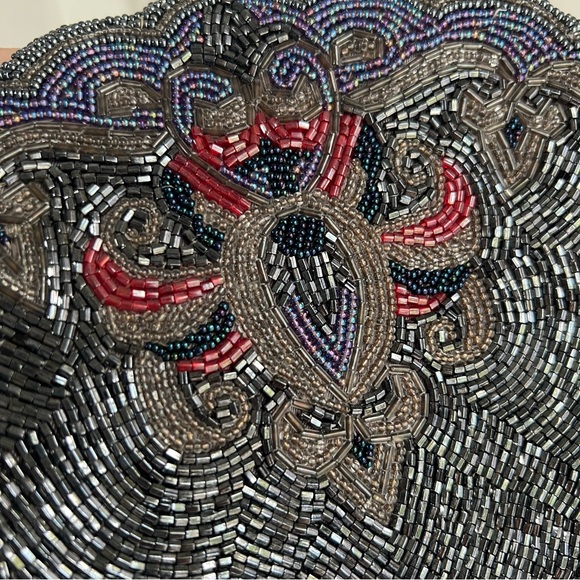 Vintage Retro Beaded Purse Bag Clutch Crossbody Shoulder bag‎ Grey Purple Tassel - Picture 12 of 14